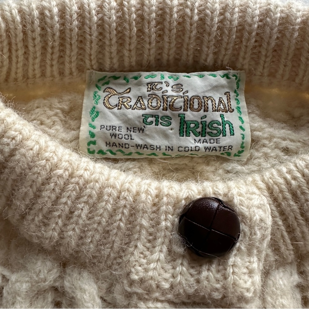Vintage Aran Irish Fisherman Chunky Cable Knit Button-Up Cardigan - Picture 5 of 14